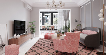 粉红色加上大理石的北欧风格公寓—办公空间设计室装潢