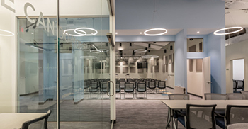 干净的美学使用中性的黑白调色板 带有蓝色和红色的口音