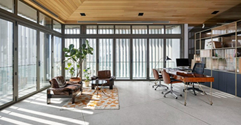 公司办公室装修设计：同色系的配色方案和纹理过渡营造出优雅、平静的氛围